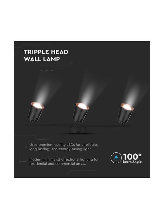 V-TAC Triplu LED Alb Cald Spot în Culoare Negru