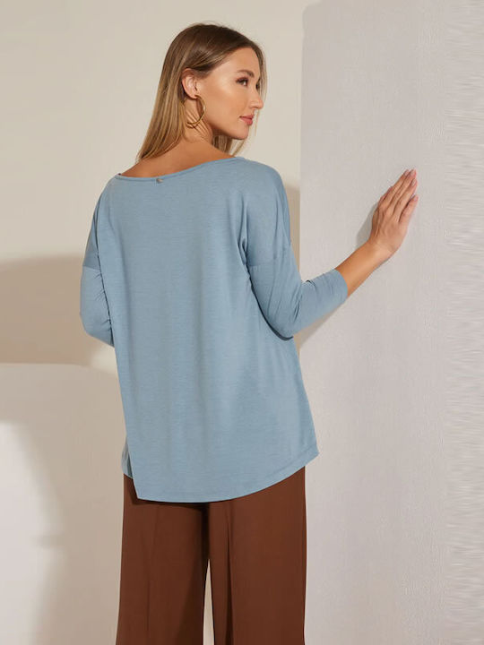 Enzzo Lara Women's Blouse with 3/4 Sleeve Teal