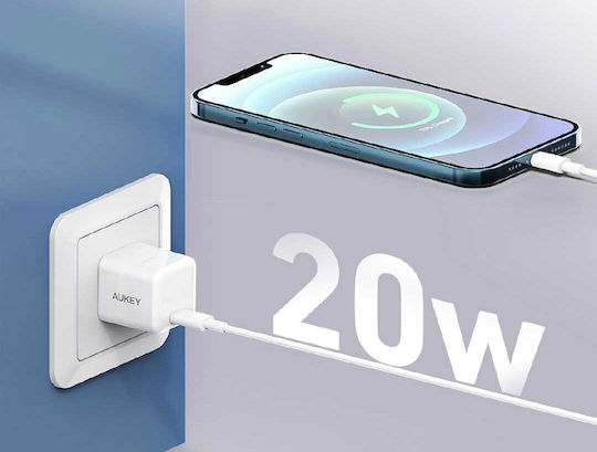 Aukey Φορτιστής Χωρίς Καλώδιο με Θύρα USB-C 20W Power Delivery Λευκός (PA-F5)