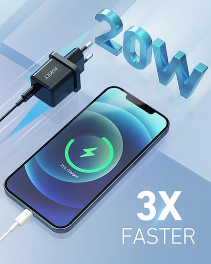 Aukey Φορτιστής Χωρίς Καλώδιο με Θύρα USB-C 20W Power Delivery Μαύρος (PA-F5)