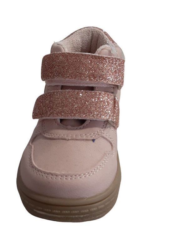 Anatomical Leather Kids Boots with Velcro Pink