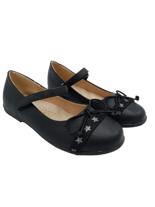 Kids Anatomic Ballerinas with Hoop & Loop Closure Black