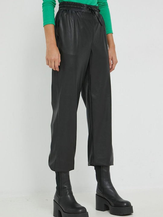 Damen Stoff Hose mit Gummizug in Schlanker Passform Schwarz