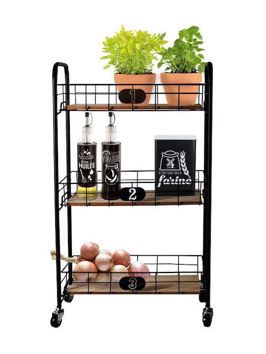 Kitchen Trolley Metallic in Black Color 3 Slots 79.2x23x48cm