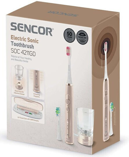 Sencor Ηλεκτρική Οδοντόβουρτσα με Χρονομετρητή και Θήκη Ταξιδίου SOC 4211GD Χρυσή