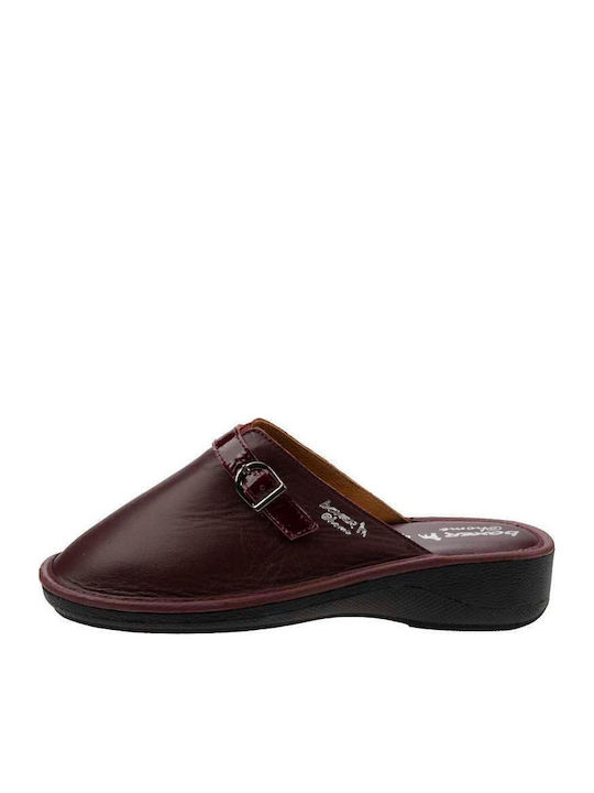 Lederne Winter Damen Hausschuhe Burgundisch