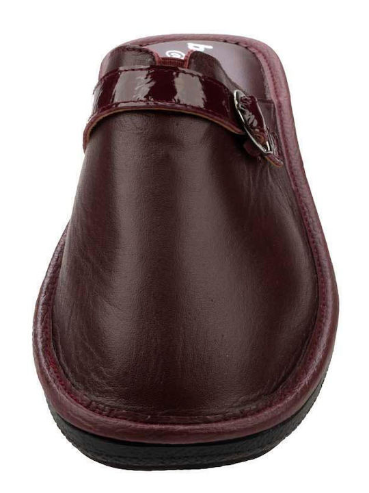 Lederne Winter Damen Hausschuhe Burgundisch