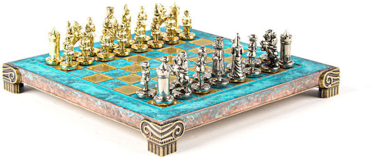Manopoulos Handgefertigt Schach Metallisch mit Schachfiguren 20x20cm