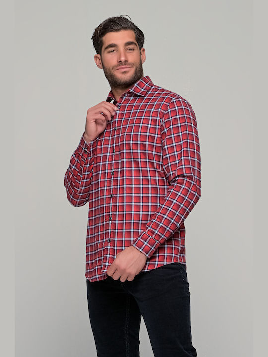 Olymp Men's Shirt Long Sleeve Flannel Checked Red