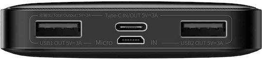 Baseus Bipow Overseas Edition Power Bank 10000mAh 15W cu 2 Porturi USB-A și Port USB-C Negru