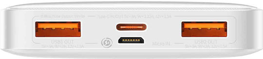 Baseus Bipow Overseas Edition Power Bank 10000mAh 20W with 2 USB-A Ports and USB-C Port White