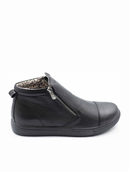 12806 Leder Stiefeletten Damen Schwarz