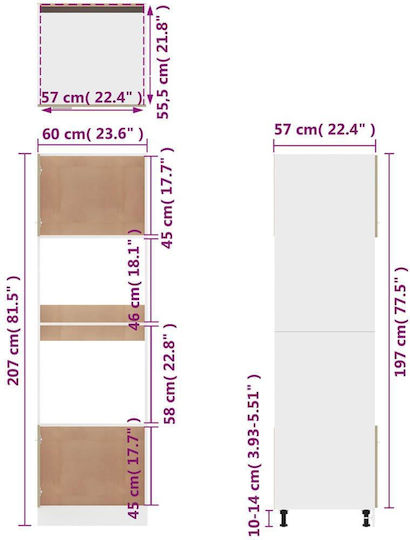 Ντουλάπι Άνω Φούρνου Δαπέδου 60x57x207cm Καφέ Δρυς