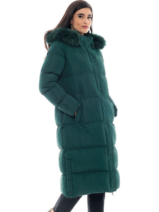 Lang Damen Puffer Jacke mit pelziger Kapuze für Winter Ice