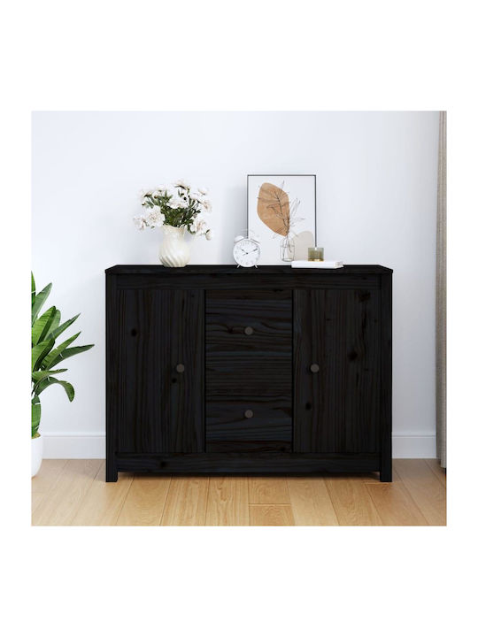 Wooden Buffet with Drawers Μαύρο L100xW35xH74cm