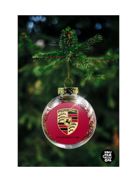 Porsche, Weihnachtsbaumkugel Transparent mit roter Füllung 8cm