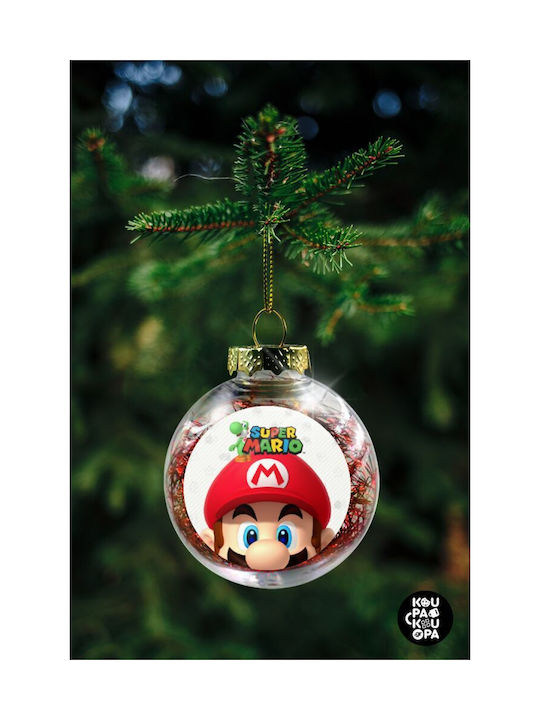 Super Mario, Christmas Tree Ornament transparent ball with red filling 8cm