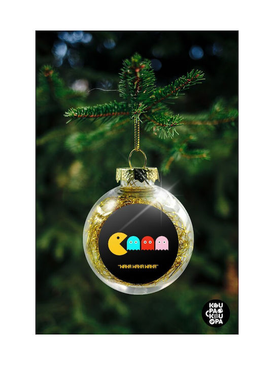 Pacman waka waka waka, Christmas Tree Ornament transparent ball with gold filling 8cm