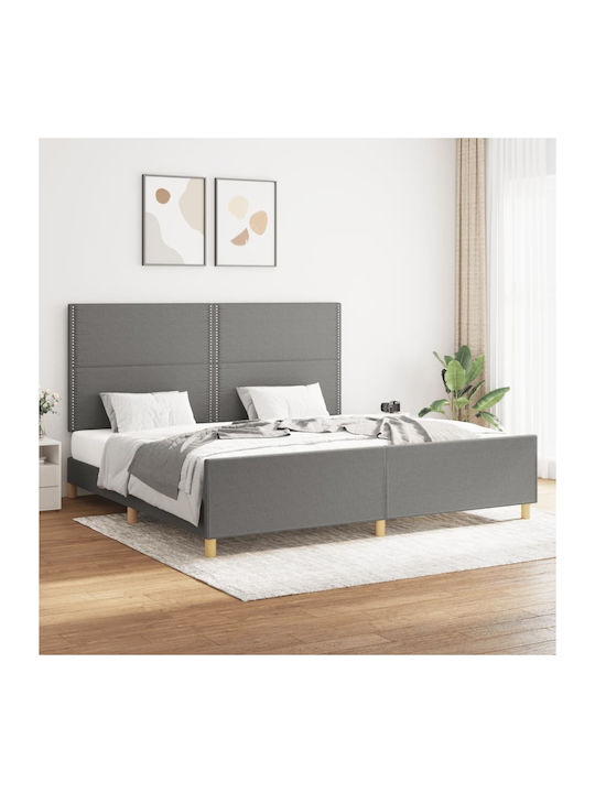 Κρεβάτι King Size Επενδυμένο με Ύφασμα Σκούρο Γκρι με Τάβλες για Στρώμα 200x200cm