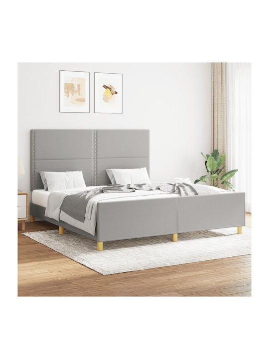 Κρεβάτι Υπέρδιπλο Επενδυμένο με Ύφασμα Ανοιχτό Γκρι με Τάβλες για Στρώμα 160x200cm