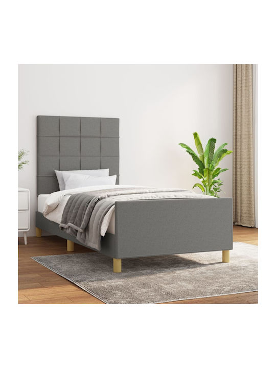 Single Bed Padded with Fabric with Slats Σκούρο Γκρι 80x200cm