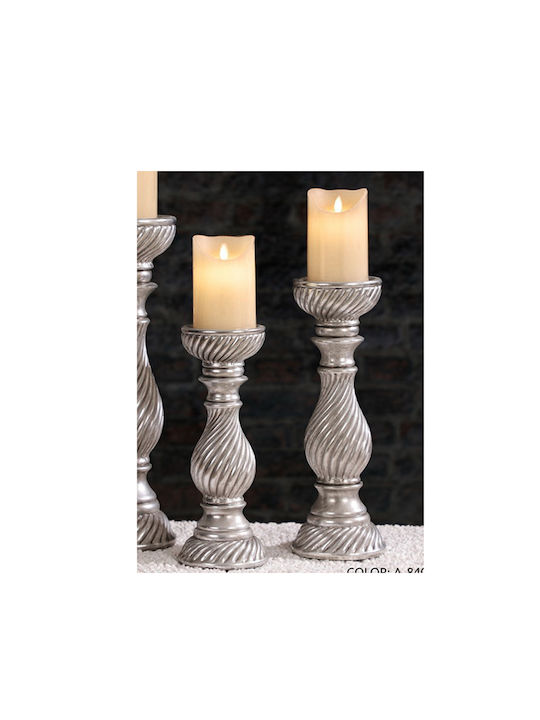 Zaros Candle Holder Polyresin Silver 13.5x38.5cm 1pcs