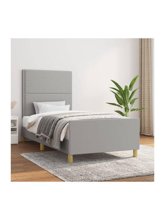 Κρεβάτι Μονό Επενδυμένο με Ύφασμα Ανοιχτό Γκρι με Τάβλες για Στρώμα 80x200cm