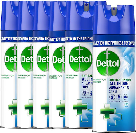 Dettol All In One Cleaning Spray General Use Disinfectant Crisp Linen 6x400ml