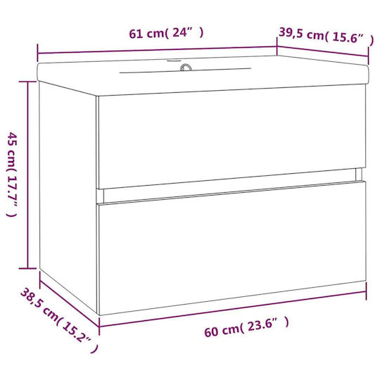 vidaXL Countertop with Sink L60xW38.5xH45cm Oak