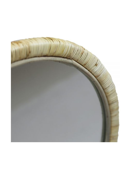 Synchronia Καθρέπτης Τοίχου με Μπεζ Rattan Πλαίσιο Διαμέτρου 36cm