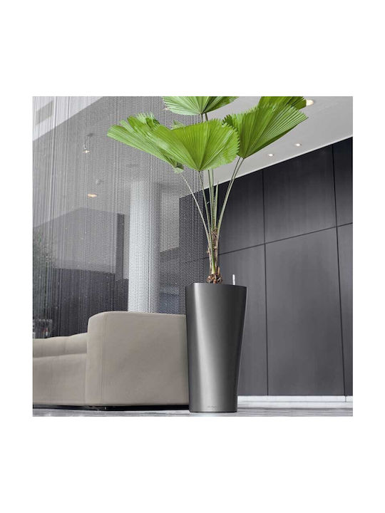 Lechuza Delta Auto-udare Ghiveci Plastic Charcoal Metallic 29x29x56.5cm.