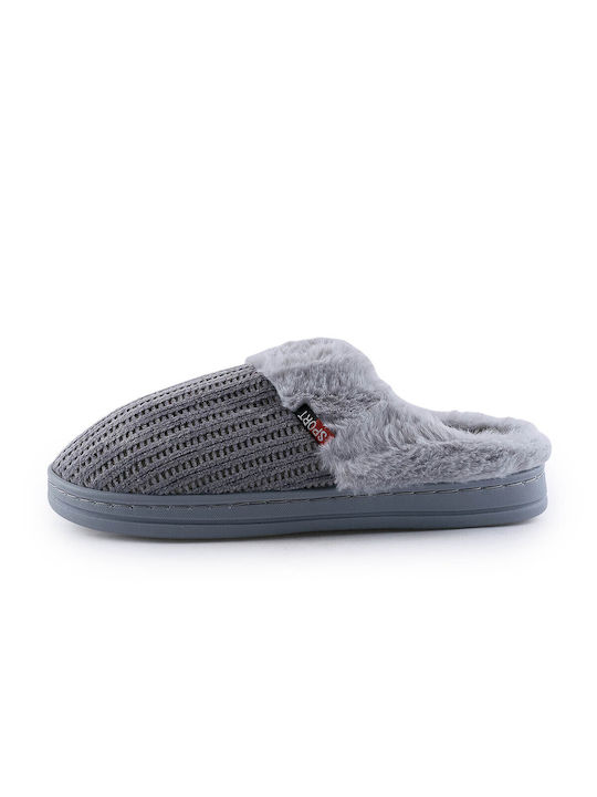 Love4shoes Women's Slipper with Fur In Gray Colour