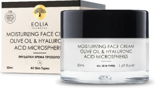 Eolia Cosmetics Cremă de Față cu Ulei de Măsline și Microsfere pentru Hidratare și Anti-îmbătrânire cu Acid Hialuronic 50ml