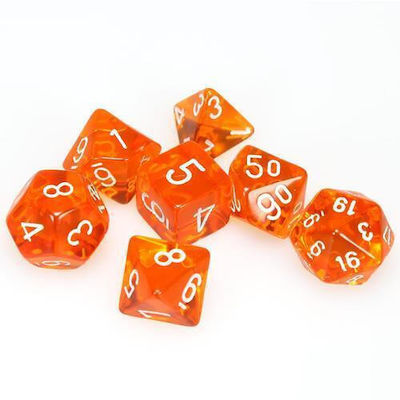 Chessex Dungeons & Dragons Translucent Polyhedral 7-Die Set - Orange/White Dice 7τμχ