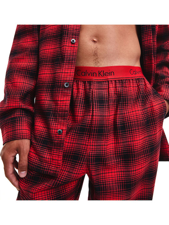 Calvin Klein Men's Winter Checked Pajamas Set Red