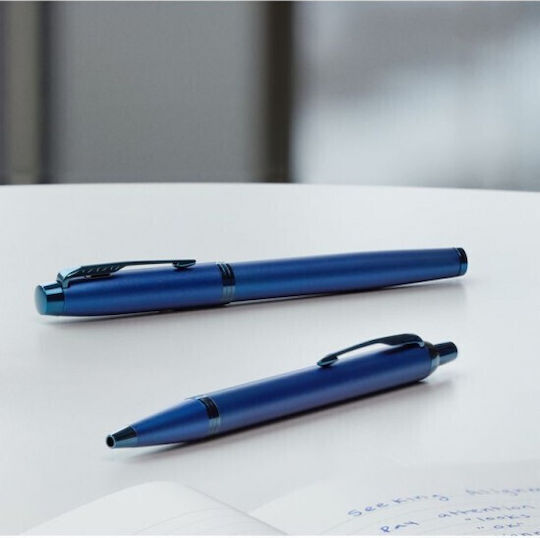 Parker I.M Mono Pen Set Ballpoint Medium with Fountain Pen Medium made of Steel Blue in a case (in a paper cassette)