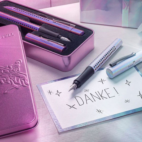Faber-Castell Grip Set Stilou Ballpoint cu Peniță Glam Pearl într-un set de stilouri