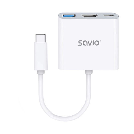 Savio USB-C Докинг станция с HDMI 4K PD Бял (AK-48)