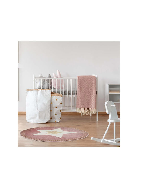 The Home Deco Factory Kinder Teppich Sterne Rosa Rund mit Durchmesser 80cm Dicke 2mm