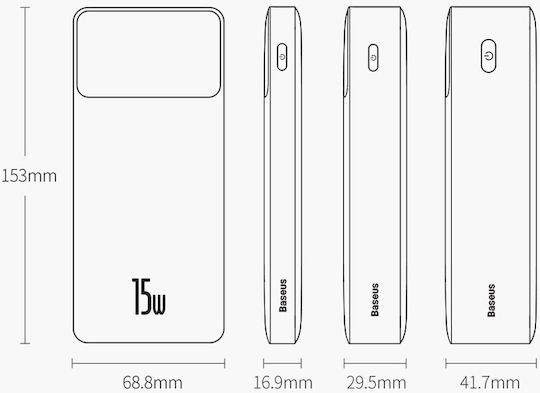 Baseus Bipow Overseas Edition Power Bank 20000mAh 15W cu 2 Porturi USB-A și Port USB-C Alb