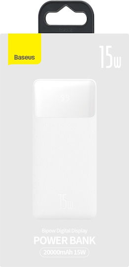 Baseus Bipow Overseas Edition Power Bank 20000mAh 15W cu 2 Porturi USB-A și Port USB-C Alb