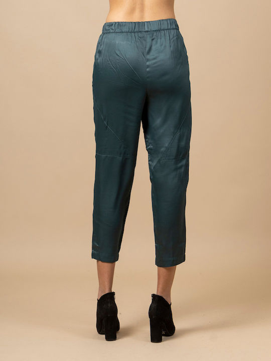 Aggel Femei Satin Capri Pantaloni cu Elastic cu Croială Relaxată Antique Green