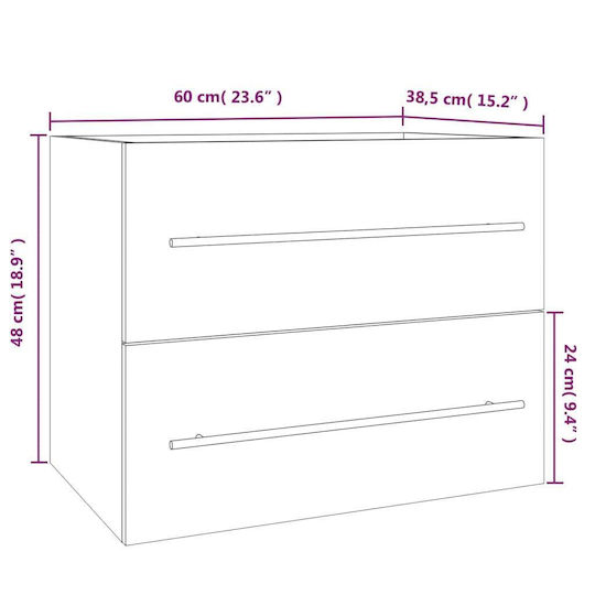 vidaXL Waschtisch ohne Waschbecken L60xB38.5xH48cm Eiche