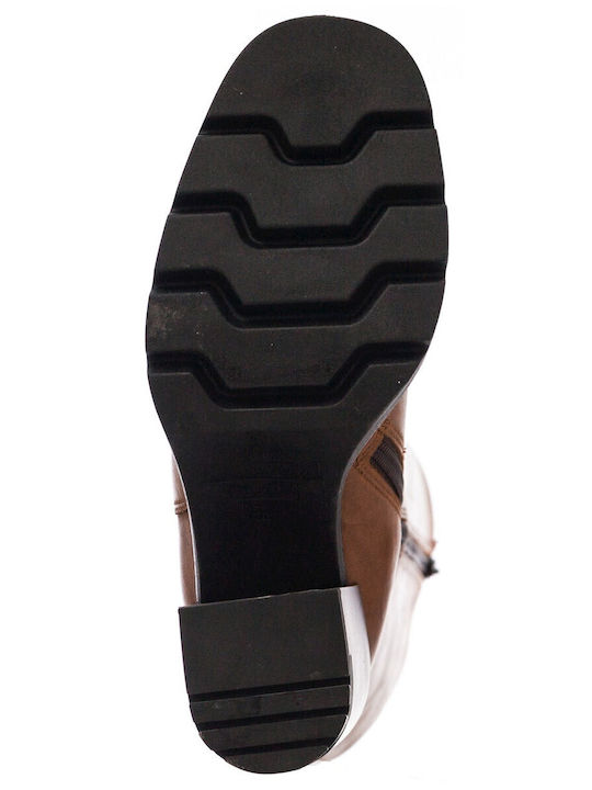 Leather High Heel Women's Boots with Zipper / Rubber Tabac Brown