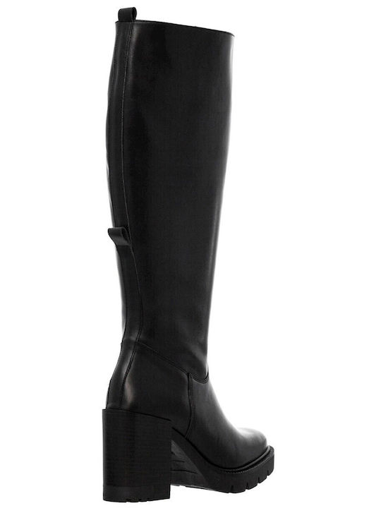 Leather High Heel Women's Boots with Zipper / Rubber Black