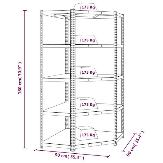 vidaXL Γωνιακή Ραφιέρα Dexion Γαλβανιζέ 90x90x180εκ. με 5 Ράφια Συνολικής Αντοχής 875kg