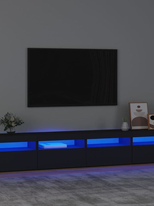 TV Stand Wooden with LED Lighting Black L240xW35xH40cm