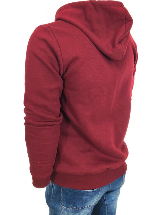 Bodymove Men's Sweatshirt Jacket with Hood and Pockets Burgundy