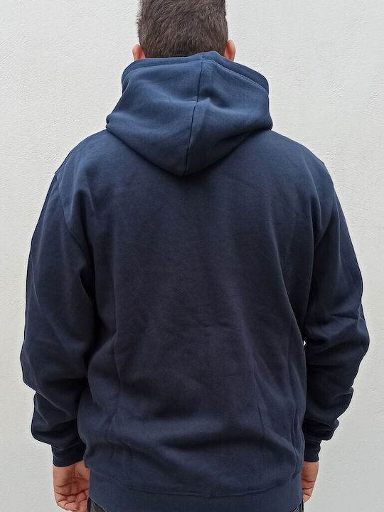 Double Men's Sweatshirt Jacket with Hood and Pockets Navy Blue