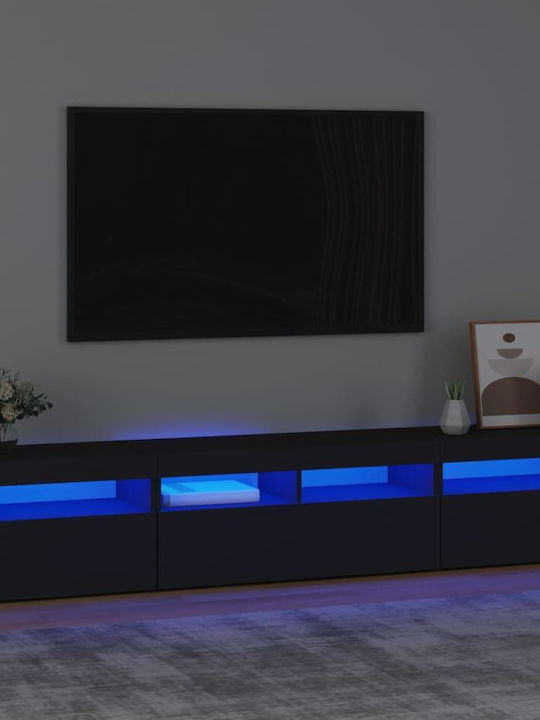 TV Stand Wooden with LED Lighting Black L210xW35xH40cm